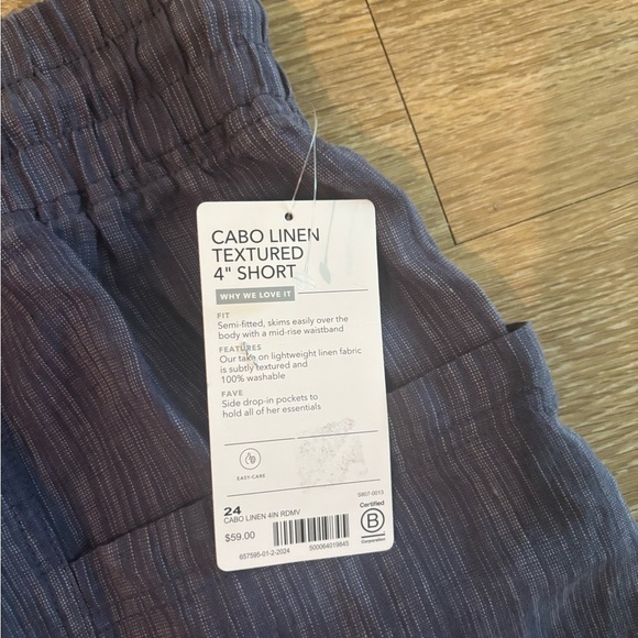 ATHLETA CABO 100% LINEN CHINO TEXTURED 4" SHORT 24 BLUE - Picture 4 of 7